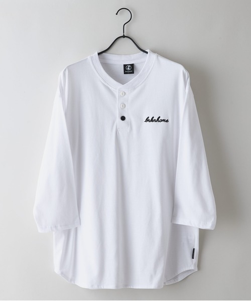 brknhome(ブロークンホーム)の「【BRKNHOME/ブロークンホーム】×【ZERO STAIN/ゼロステイン】コラボ 7分袖 ヘンリーネック Tシャツ 汗ジミ防止 UVカット 防汚効果 チェーン刺繍 ブランドロゴ オーバーサイズ ユニセックス(Tシャツ/カットソー・メンズ・スミクロ/ホワイト/オフホワイト・MEDIUM/LARGE)」の12枚目の写真