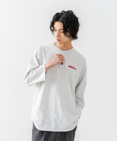 brknhome(ブロークンホーム)の「【BRKNHOME/ブロークンホーム】×【ZERO STAIN/ゼロステイン】コラボ 7分袖 ヘンリーネック Tシャツ 汗ジミ防止 UVカット 防汚効果 チェーン刺繍 ブランドロゴ オーバーサイズ ユニセックス(Tシャツ/カットソー・メンズ・スミクロ/ホワイト/オフホワイト・MEDIUM/LARGE)」の20枚目の写真