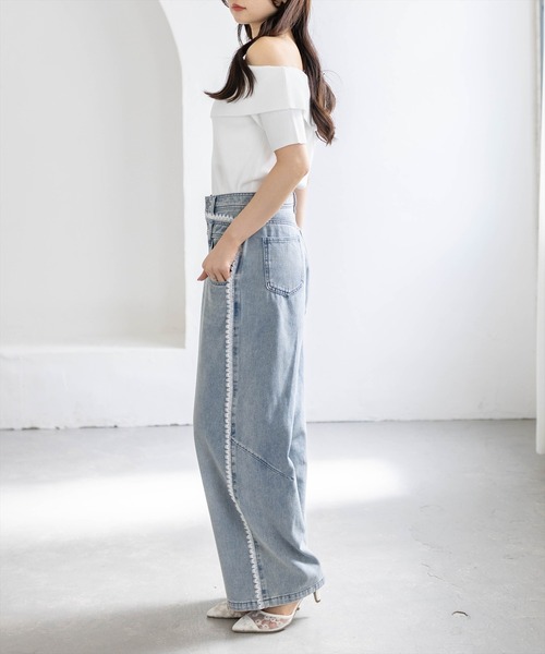 CLEAR BASIC（クリアベーシック）の「リボンブローチ付きワンショルニットトップス［骨格ウェーブ/華奢見え/ワンショルダー/フェミニン］（ニット/セーター・レディース・グレー系その他/ピンク・F）」の12枚目の写真