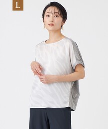 【L】【カタログ掲載・ウォッシャブル】ゼブラプリントコンビフレンチスリーブカットソー