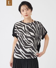 【L】【カタログ掲載・ウォッシャブル】ゼブラプリントコンビフレンチスリーブカットソー