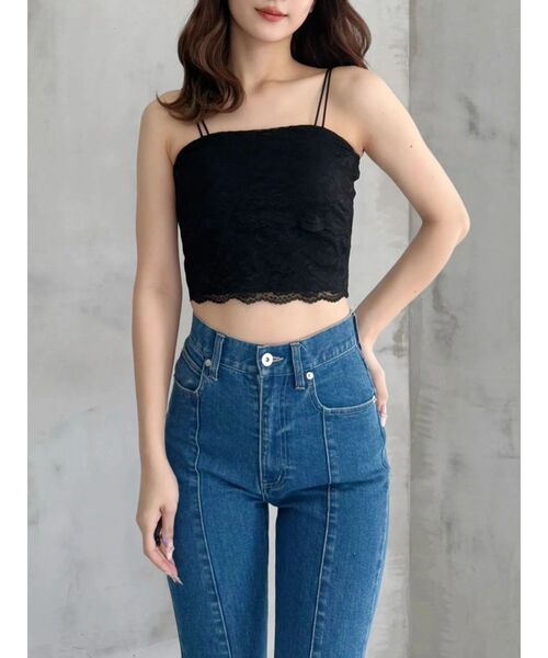 MERCURYDUO(マーキュリーデュオ)の「【MERCURYDUO×AMPHI】カップ付きレースベアトップ(Tシャツ/カットソー・レディース・オフホワイト/ミント/ブラック・FREE)」の2枚目の写真