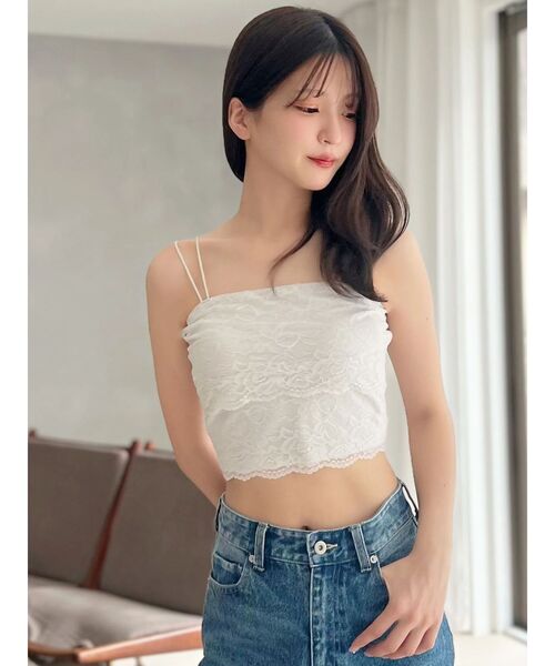 MERCURYDUO(マーキュリーデュオ)の「【MERCURYDUO×AMPHI】カップ付きレースベアトップ(Tシャツ/カットソー・レディース・オフホワイト/ミント/ブラック・FREE)」の22枚目の写真