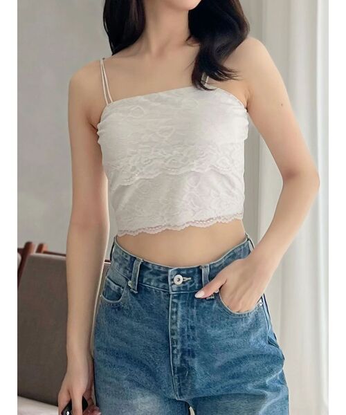 MERCURYDUO(マーキュリーデュオ)の「【MERCURYDUO×AMPHI】カップ付きレースベアトップ(Tシャツ/カットソー・レディース・オフホワイト/ミント/ブラック・FREE)」の21枚目の写真