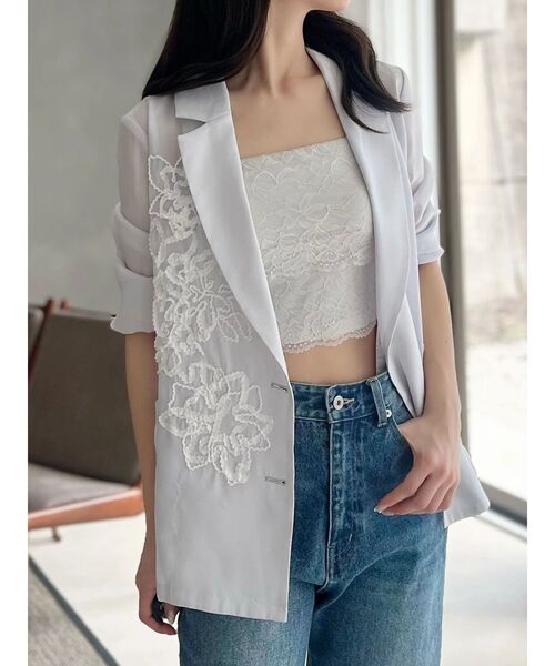 MERCURYDUO(マーキュリーデュオ)の「【MERCURYDUO×AMPHI】カップ付きレースベアトップ(Tシャツ/カットソー・レディース・オフホワイト/ミント/ブラック・FREE)」の20枚目の写真