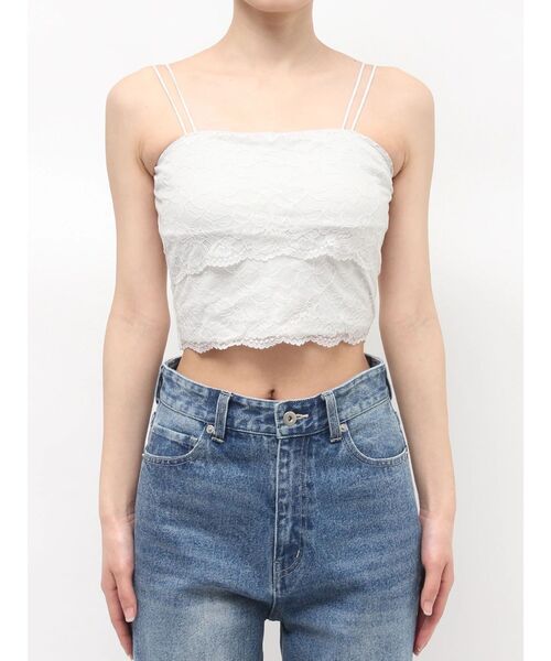 MERCURYDUO(マーキュリーデュオ)の「【MERCURYDUO×AMPHI】カップ付きレースベアトップ(Tシャツ/カットソー・レディース・オフホワイト/ミント/ブラック・FREE)」の14枚目の写真