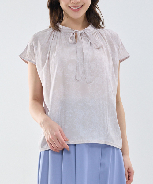 NARACAMICIE（ナラカミーチェ）の「【NARACAMICIE】ラインフラワープリントコンビリボントップス（Tシャツ/カットソー・レディース・ピンク/グレー・M）」の3枚目の写真