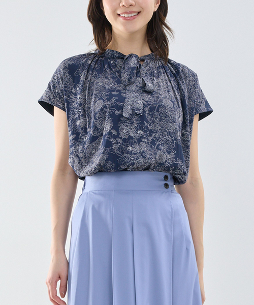 NARACAMICIE（ナラカミーチェ）の「【NARACAMICIE】ラインフラワープリントコンビリボントップス（Tシャツ/カットソー・レディース・ピンク/グレー・M）」の4枚目の写真