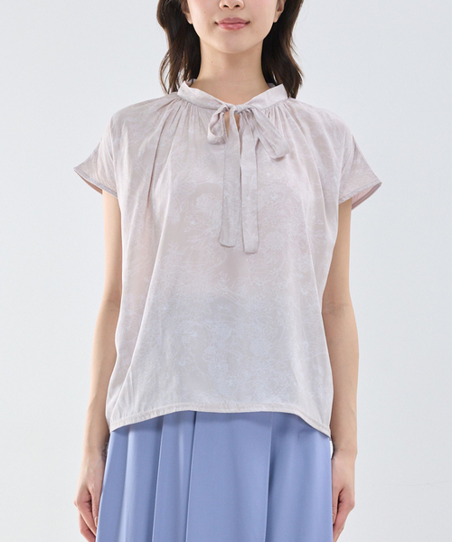 NARACAMICIE（ナラカミーチェ）の「【NARACAMICIE】ラインフラワープリントコンビリボントップス（Tシャツ/カットソー・レディース・ピンク/グレー・M）」の5枚目の写真