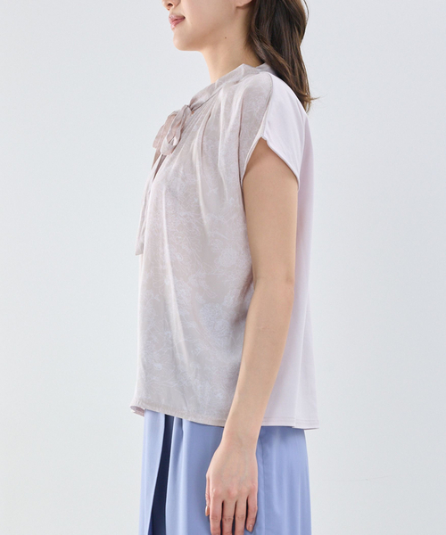 NARACAMICIE（ナラカミーチェ）の「【NARACAMICIE】ラインフラワープリントコンビリボントップス（Tシャツ/カットソー・レディース・ピンク/グレー・M）」の6枚目の写真