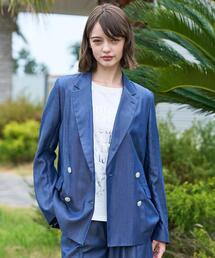 セール】【セットアップ可】リネンブレンドダブルブレストジャケット