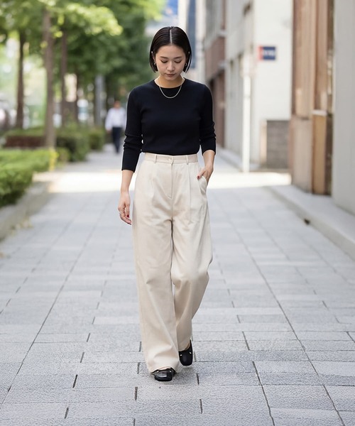 STYLE DELI（スタイルデリ）の「デニムライクコットンワイドパンツ（デニムパンツ・レディース・ライトベージュ・MEDIUM/SMALL）」の2枚目の写真