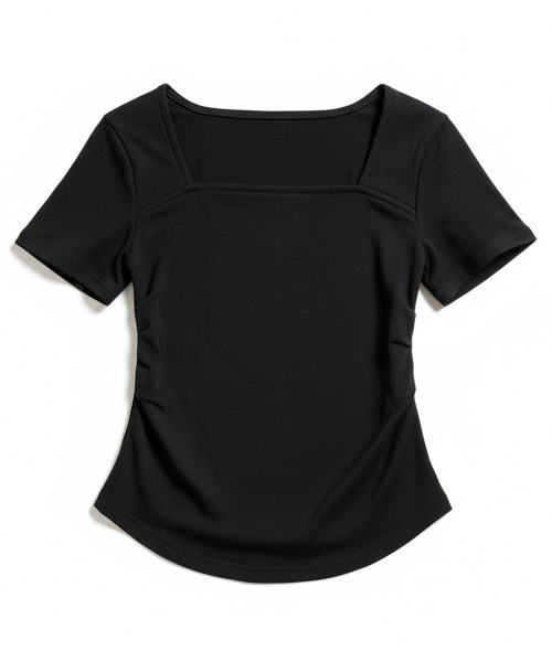 VIVID LADY(ビビッドレディー)の「スクエアネック シャーリング Tシャツ(Tシャツ/カットソー・レディース・ネイビー/ホワイト/ブラック/グレー・FREE)」の19枚目の写真