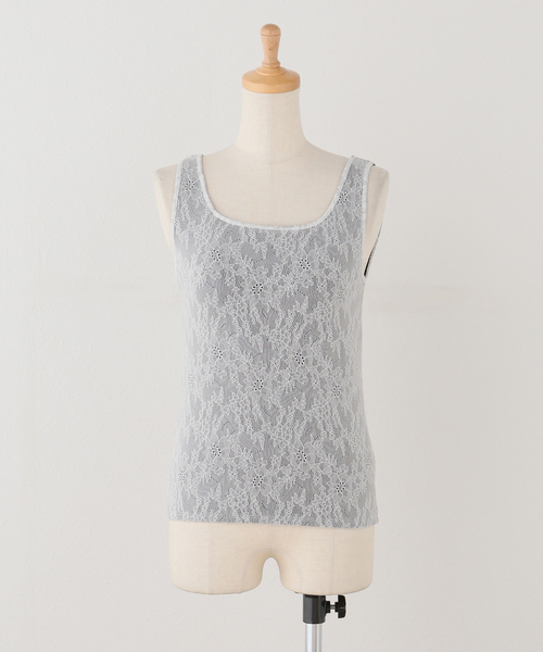 SLOBE IENA(スローブイエナ)の「パット付きレースドッキングタンクトップ(タンクトップ・レディース・チャコールグレー/ベージュ・FREE)」の2枚目の写真