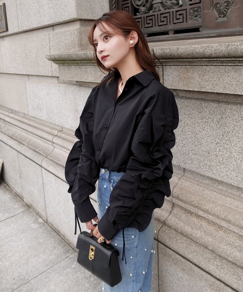 ORGUE(オルグ)の「Frill ribbon shirt/フリルリボンシャツ(シャツ/ブラウス・レディース・ブラック/ベージュ・FREE)」の4枚目の写真