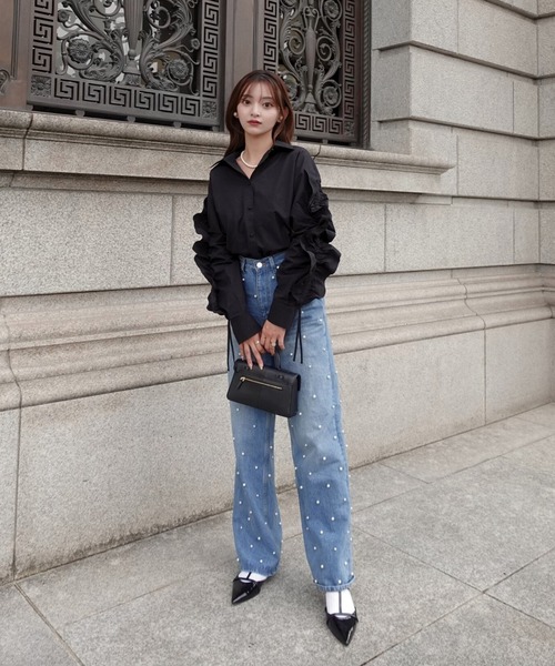 ORGUE(オルグ)の「Frill ribbon shirt/フリルリボンシャツ(シャツ/ブラウス・レディース・ブラック/ベージュ・FREE)」の3枚目の写真
