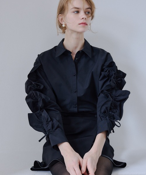 ORGUE(オルグ)の「Frill ribbon shirt/フリルリボンシャツ(シャツ/ブラウス・レディース・ブラック/ベージュ・FREE)」の9枚目の写真