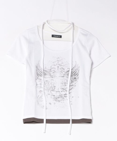 dispark(ディスパーク)の「DISPARK/チョーカー付きレイヤードグラフィックトップス(Tシャツ/カットソー・レディース・チャコール/ホワイト・FREE)」の7枚目の写真