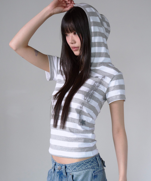 LOGO STRIPE HOODIE короткий рукав, цвет ivory