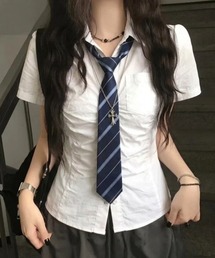 【26年春夏新作】【セットアイテム】ネクタイ付き シャーリング 半袖シャツブラウス