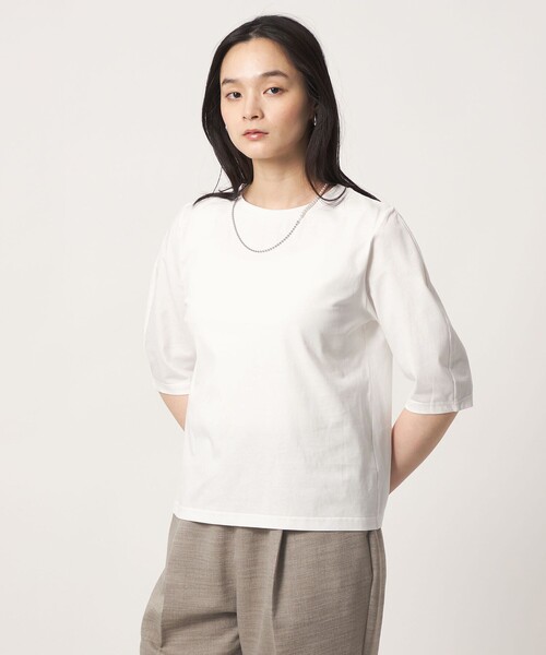 A DAY IN THE LIFE UNITED ARROWS（アデイインザライフユナイテッドアローズ）の「シルケットテンジク カーブスリーブTシャツ  ‐接触冷感・UVカット‐＜A DAY IN THE LIFE＞（Tシャツ/カットソー・レディース・オフホワイト/ライム/ピンク/ダークグレー・FREE）」の5枚目の写真