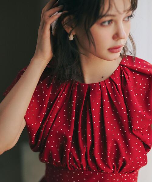 index（インデックス）の「ハートドットバルーンスリーブワンピース【洗濯機OK／イージーアイロン】（ワンピース・レディース・レッド系2/ブラック系/アイボリー系・36/38/40）」の17枚目の写真