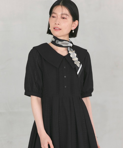 RUIRUE BOUTIQUE(ルイルエブティック)の「洗える | ビッグカラー フレアスカート ワンピース | 夏ワンピース・ロングワンピース・リゾートワンピース・レースワンピース・サマードレス・タックスカート(ワンピース・レディース・ネイビー/オフホワイト/ブラック・L/M/S)」の3枚目の写真
