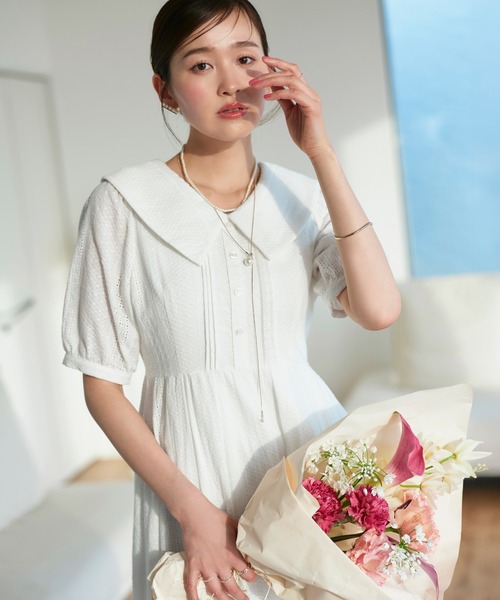 RUIRUE BOUTIQUE(ルイルエブティック)の「洗える | ビッグカラー フレアスカート ワンピース | 夏ワンピース・ロングワンピース・リゾートワンピース・レースワンピース・サマードレス・タックスカート(ワンピース・レディース・ネイビー/オフホワイト/ブラック・L/M/S)」の17枚目の写真