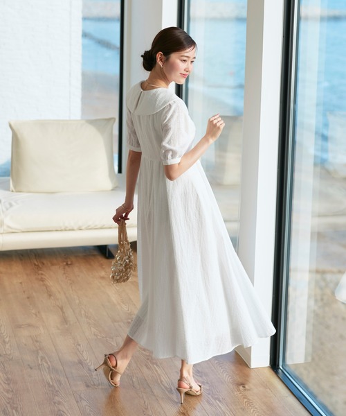 RUIRUE BOUTIQUE(ルイルエブティック)の「洗える | ビッグカラー フレアスカート ワンピース | 夏ワンピース・ロングワンピース・リゾートワンピース・レースワンピース・サマードレス・タックスカート(ワンピース・レディース・ネイビー/オフホワイト/ブラック・L/M/S)」の20枚目の写真