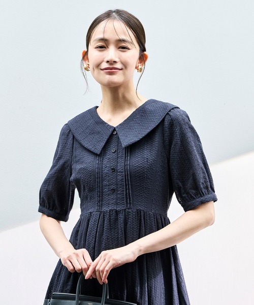 RUIRUE BOUTIQUE(ルイルエブティック)の「洗える | ビッグカラー フレアスカート ワンピース | 夏ワンピース・ロングワンピース・リゾートワンピース・レースワンピース・サマードレス・タックスカート(ワンピース・レディース・ネイビー/オフホワイト/ブラック・L/M/S)」の6枚目の写真
