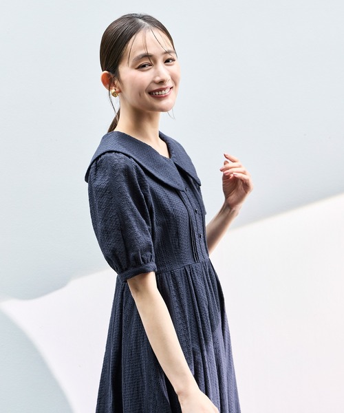 RUIRUE BOUTIQUE(ルイルエブティック)の「洗える | ビッグカラー フレアスカート ワンピース | 夏ワンピース・ロングワンピース・リゾートワンピース・レースワンピース・サマードレス・タックスカート(ワンピース・レディース・ネイビー/オフホワイト/ブラック・L/M/S)」の5枚目の写真