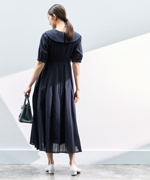 RUIRUE BOUTIQUE(ルイルエブティック)の「洗える | ビッグカラー フレアスカート ワンピース | 夏ワンピース・ロングワンピース・リゾートワンピース・レースワンピース・サマードレス・タックスカート(ワンピース・レディース・ネイビー/オフホワイト/ブラック・L/M/S)」の4枚目の写真