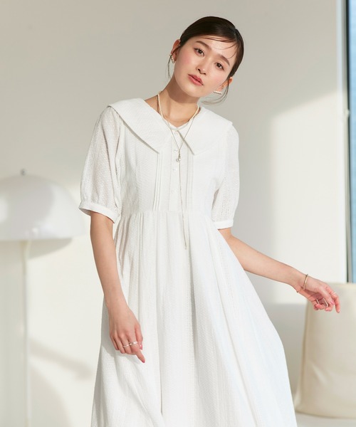 RUIRUE BOUTIQUE(ルイルエブティック)の「洗える | ビッグカラー フレアスカート ワンピース | 夏ワンピース・ロングワンピース・リゾートワンピース・レースワンピース・サマードレス・タックスカート(ワンピース・レディース・ネイビー/オフホワイト/ブラック・L/M/S)」の15枚目の写真
