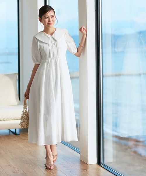 RUIRUE BOUTIQUE(ルイルエブティック)の「洗える | ビッグカラー フレアスカート ワンピース | 夏ワンピース・ロングワンピース・リゾートワンピース・レースワンピース・サマードレス・タックスカート(ワンピース・レディース・ネイビー/オフホワイト/ブラック・L/M/S)」の13枚目の写真