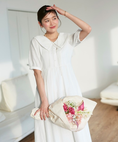 RUIRUE BOUTIQUE(ルイルエブティック)の「洗える | ビッグカラー フレアスカート ワンピース | 夏ワンピース・ロングワンピース・リゾートワンピース・レースワンピース・サマードレス・タックスカート(ワンピース・レディース・ネイビー/オフホワイト/ブラック・L/M/S)」の12枚目の写真
