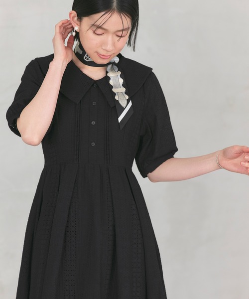 RUIRUE BOUTIQUE(ルイルエブティック)の「洗える | ビッグカラー フレアスカート ワンピース | 夏ワンピース・ロングワンピース・リゾートワンピース・レースワンピース・サマードレス・タックスカート(ワンピース・レディース・ネイビー/オフホワイト/ブラック・L/M/S)」の10枚目の写真