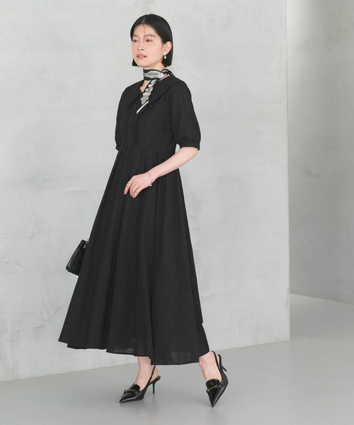 RUIRUE BOUTIQUE(ルイルエブティック)の「洗える | ビッグカラー フレアスカート ワンピース | 夏ワンピース・ロングワンピース・リゾートワンピース・レースワンピース・サマードレス・タックスカート(ワンピース・レディース・ネイビー/オフホワイト/ブラック・L/M/S)」の9枚目の写真