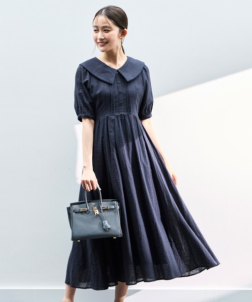 RUIRUE BOUTIQUE(ルイルエブティック)の「洗える | ビッグカラー フレアスカート ワンピース | 夏ワンピース・ロングワンピース・リゾートワンピース・レースワンピース・サマードレス・タックスカート(ワンピース・レディース・ネイビー/オフホワイト/ブラック・L/M/S)」の7枚目の写真