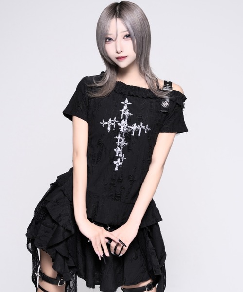 REFLEM(レフレム)の「『REFLEM/レフレム』接結ダメージオフショルトップス(Tシャツ/カットソー・レディース・グレー/ホワイト/ブラック・L/M)」の3枚目の写真
