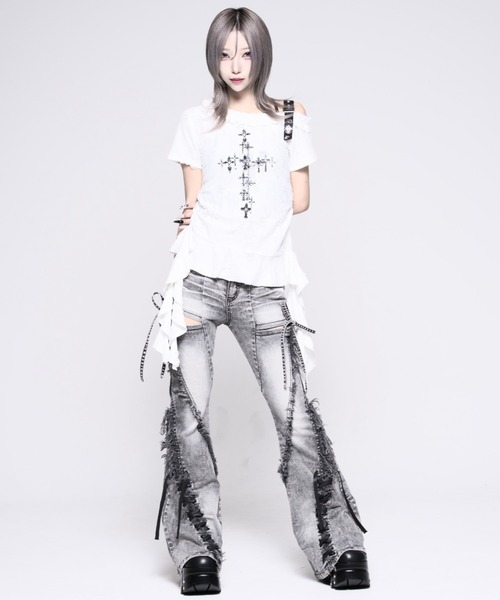 REFLEM(レフレム)の「『REFLEM/レフレム』接結ダメージオフショルトップス(Tシャツ/カットソー・レディース・グレー/ホワイト/ブラック・L/M)」の10枚目の写真