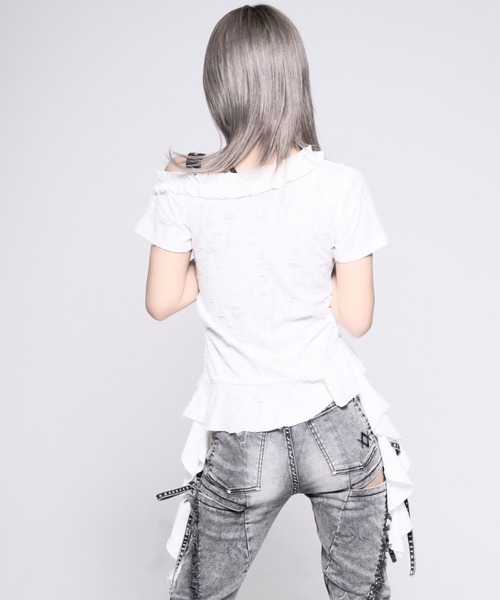 REFLEM(レフレム)の「『REFLEM/レフレム』接結ダメージオフショルトップス(Tシャツ/カットソー・レディース・グレー/ホワイト/ブラック・L/M)」の9枚目の写真