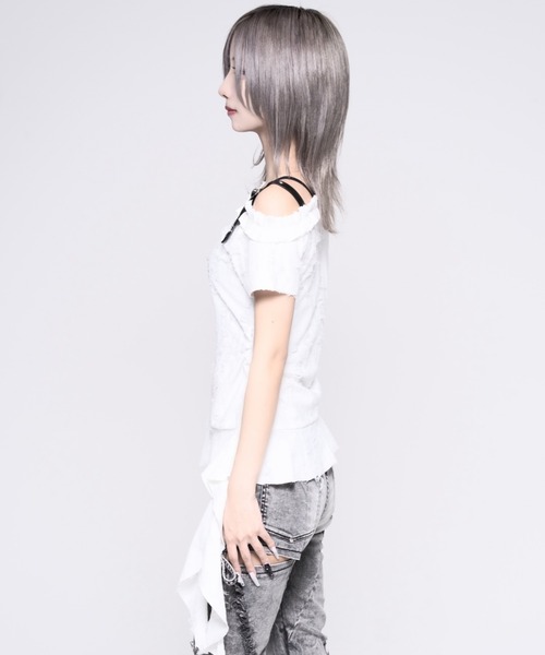 REFLEM(レフレム)の「『REFLEM/レフレム』接結ダメージオフショルトップス(Tシャツ/カットソー・レディース・グレー/ホワイト/ブラック・L/M)」の8枚目の写真