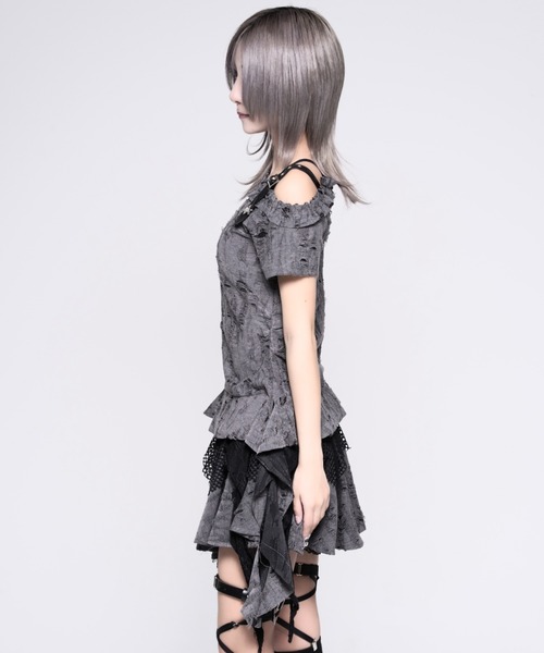 REFLEM(レフレム)の「『REFLEM/レフレム』接結ダメージオフショルトップス(Tシャツ/カットソー・レディース・グレー/ホワイト/ブラック・L/M)」の12枚目の写真