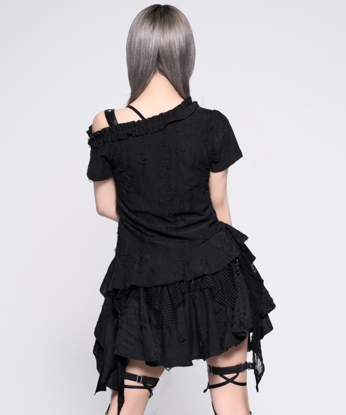 REFLEM(レフレム)の「『REFLEM/レフレム』接結ダメージオフショルトップス(Tシャツ/カットソー・レディース・グレー/ホワイト/ブラック・L/M)」の6枚目の写真