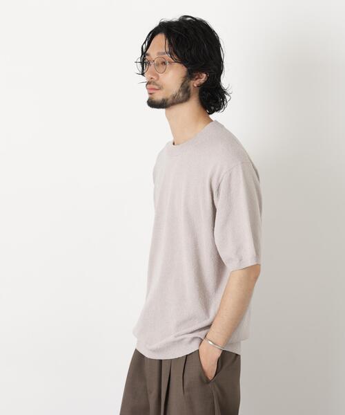 NANO universe(ナノユニバース)の「C/Ny ブークレ クルーネックニットTEE(Tシャツ/カットソー・メンズ・ブラック/ライトグレー/ボルドー・L/M/S)」の1枚目の写真