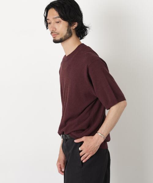 NANO universe(ナノユニバース)の「C/Ny ブークレ クルーネックニットTEE(Tシャツ/カットソー・メンズ・ブラック/ライトグレー/ボルドー・L/M/S)」の5枚目の写真