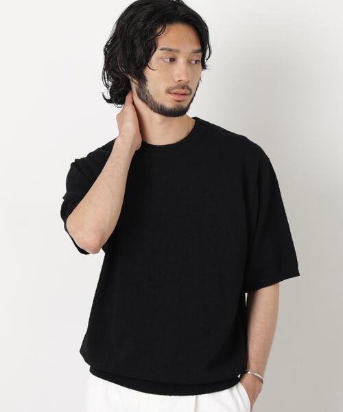 NANO universe(ナノユニバース)の「C/Ny ブークレ クルーネックニットTEE(Tシャツ/カットソー・メンズ・ブラック/ライトグレー/ボルドー・L/M/S)」の1枚目の写真
