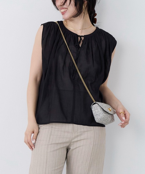 normment(ノーメント)の「【normment】ギャザーブラウス-COTTON RAYONGATHER TOPS(シャツ/ブラウス・レディース・ブラック/ダークブラウン・FREE)」の15枚目の写真