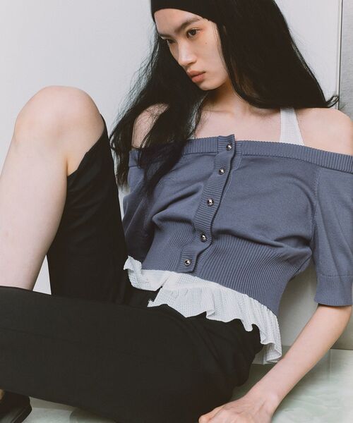 CODE A（コードエー）の「design knit short cardigan（カーディガン/ボレロ・レディース・グレー/ライトブルー/ホワイト・00）」の2枚目の写真