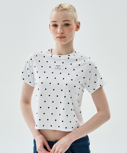 Mardi Mercredi(マルディメクルディ)の「SLIM TSHIRT DOT DOUBLE LABEL / スリム Tシャツ ドット ダブル ラベル(Tシャツ/カットソー・レディース・ホワイト・FREE)」の1枚目の写真